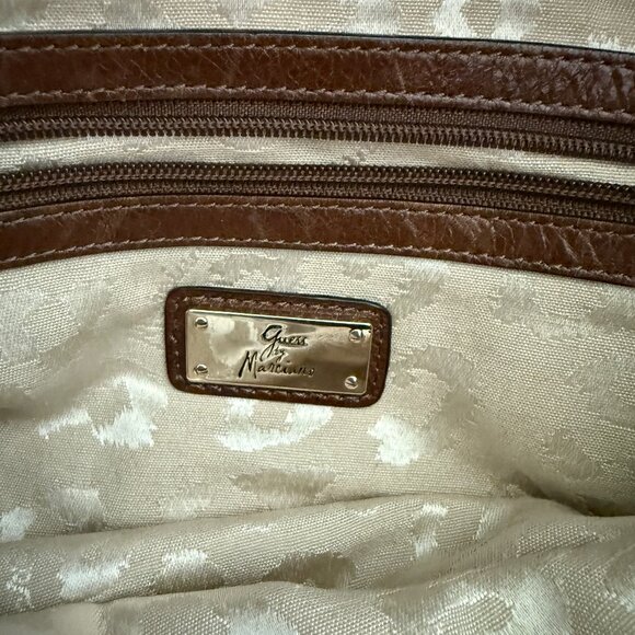 Guess Marciano Cassie Chocolate Leather Shoulder Bag with Chain Detail - Picture 7 of 13